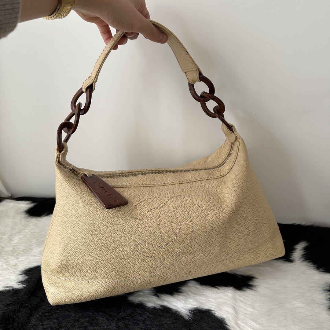 中古包 CHANEL 香奈儿 CC 梨花木扣荔枝牛皮小号肩背包 - 侧背包/斜挎包 - 真皮 黄色