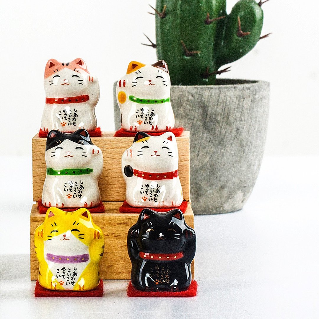日本药师窑手工彩绘祈福开运迷您招财猫陶瓷摆件桌面摆件饰品送礼 - 摆饰 - 陶 