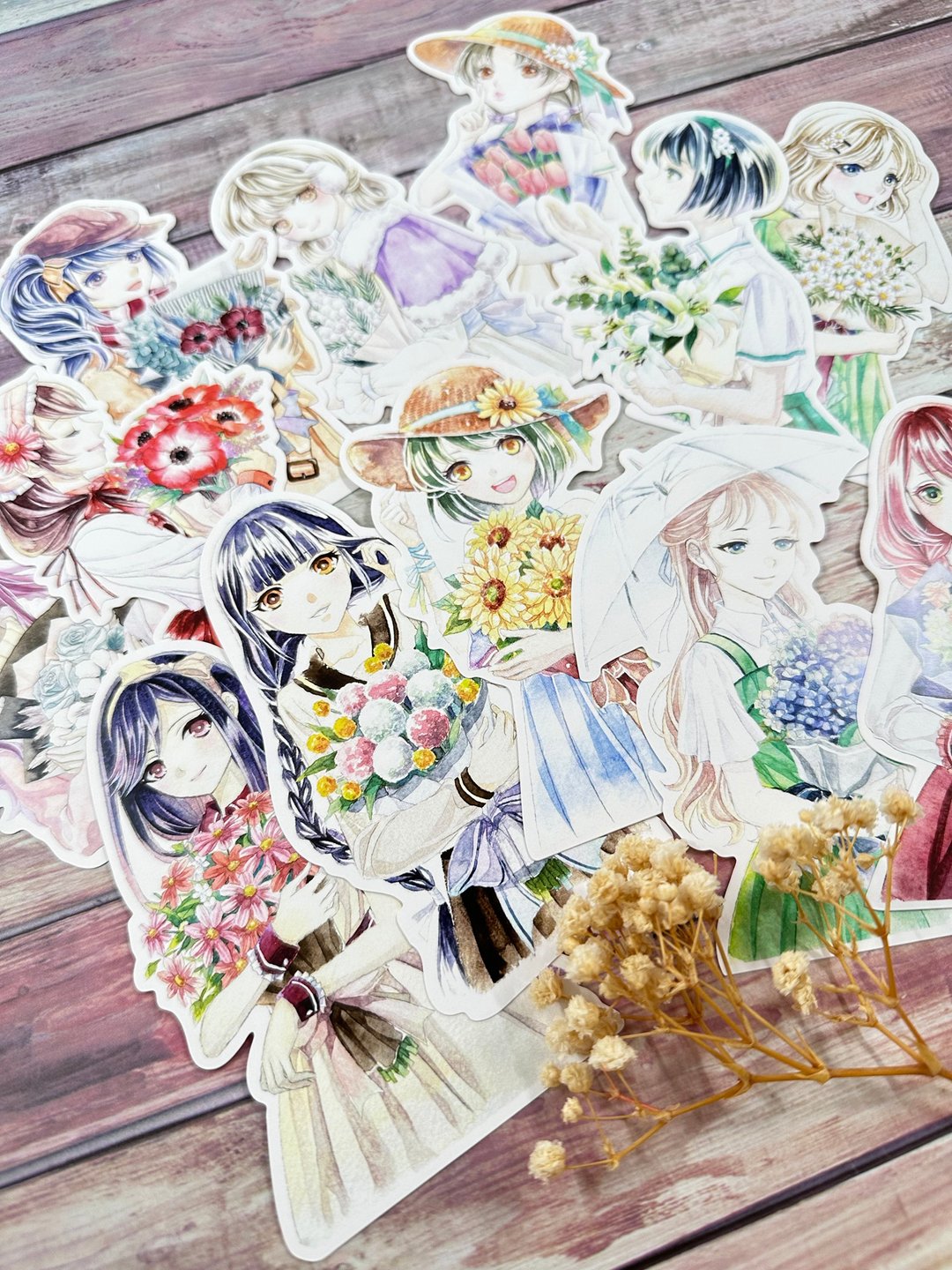 水彩风花样少女防水贴纸-可挑选 - 贴纸 - 纸 多色