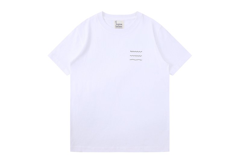 Incense Harbour 美国纯棉 浪花绣花图案 无缝白T恤 - 中性连帽卫衣/T 恤 - 棉．麻 白色
