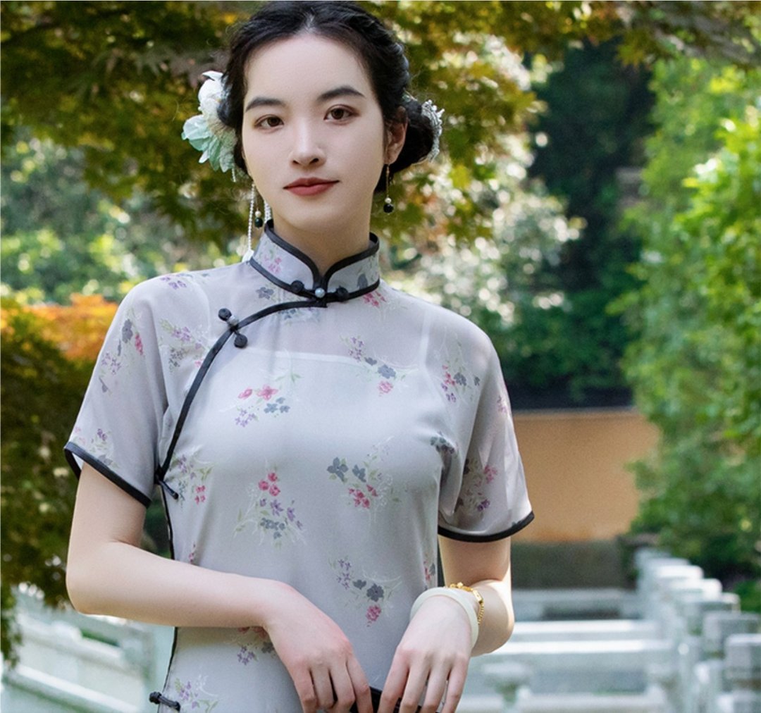 浣雨纱 新中式復古 雪纺纱气质绝美少女古法旗袍 - 旗袍 - 聚酯纤维 灰色
