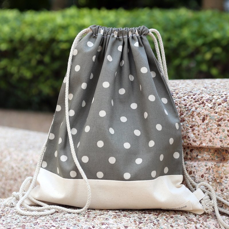 Silverbreeze~束口后背包~ 圆点 (B87) - 束口袋双肩包 - 棉．麻 灰色