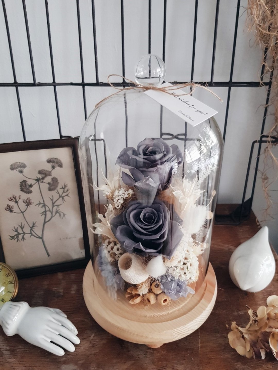 永生花+干燥花|灰玫瑰不凋花玻璃花│永生花|万用祝 - 干燥花/捧花 - 植物．花 灰色