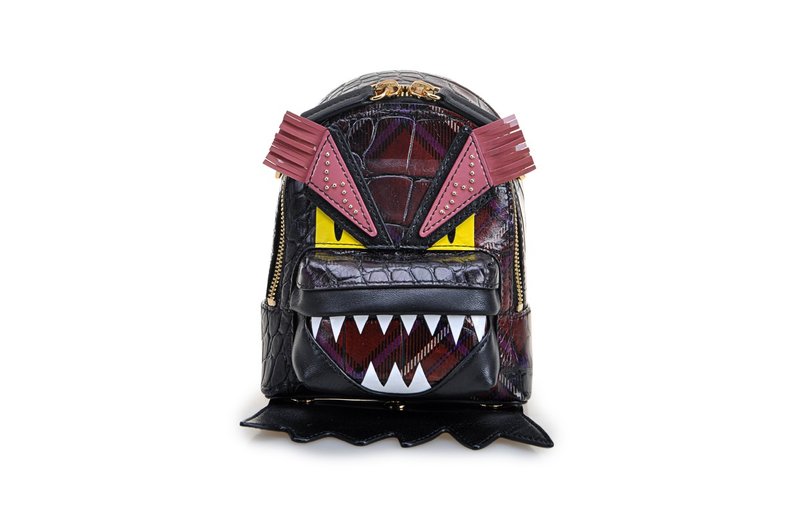 小怪兽织物镶牛皮革背包 - 后背包/双肩包 - 真皮 黑色