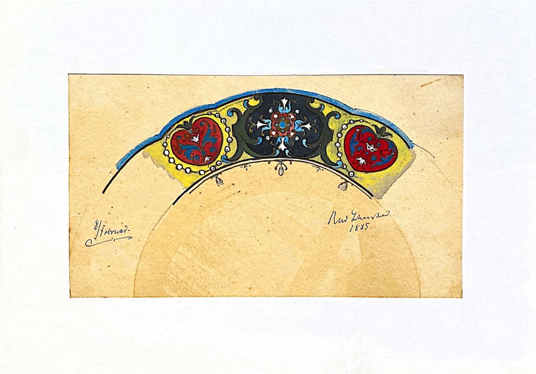 19th century德国瓷器设计手稿 - 1885 Vintage Draft - 古董 - 海报/装饰画/版画 - 纸 橘色