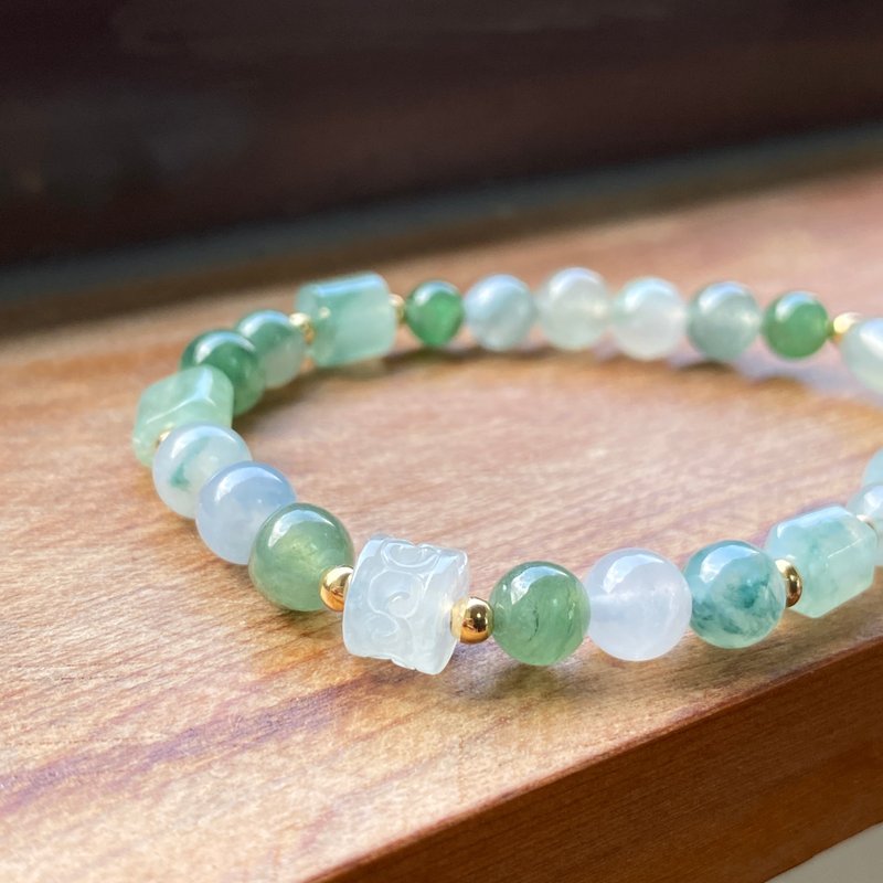 拈翠-缅甸天然A货翡翠-老板特调多宝设计手串-d - 手链/手环 - 玉石 绿色