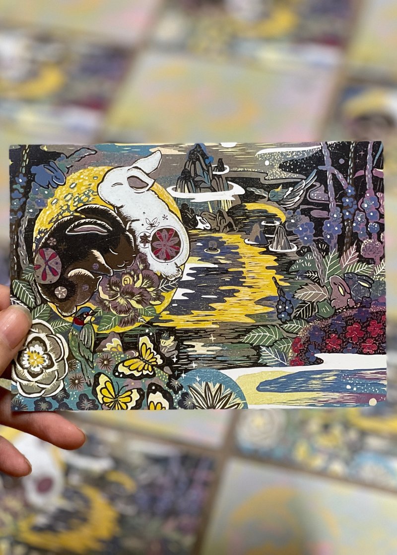 长岁纳福 兔年版画明信片 - 卡片/明信片 - 纸 多色