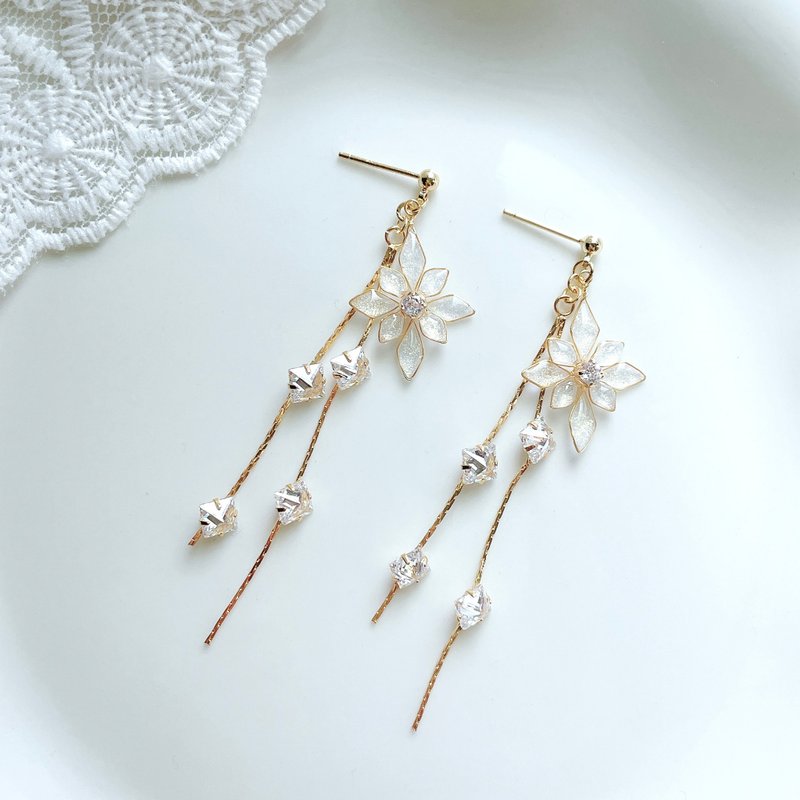 【星芒系列-星雨】树脂水晶花耳环 - 耳环/耳夹 - 树脂 