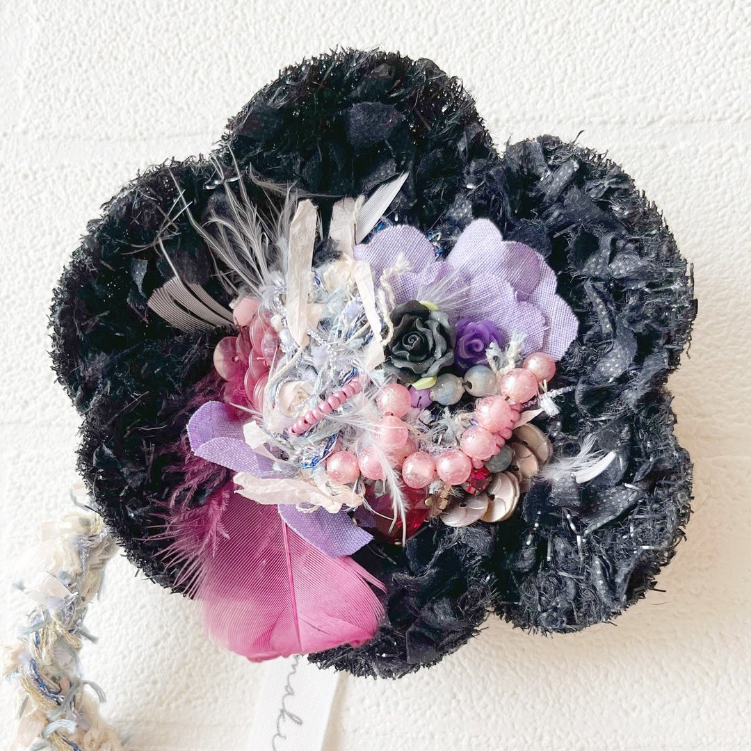 胸花 胸针 No.34  串珠 饰品 手工制作 - 胸花/手腕花 - 棉 黑色