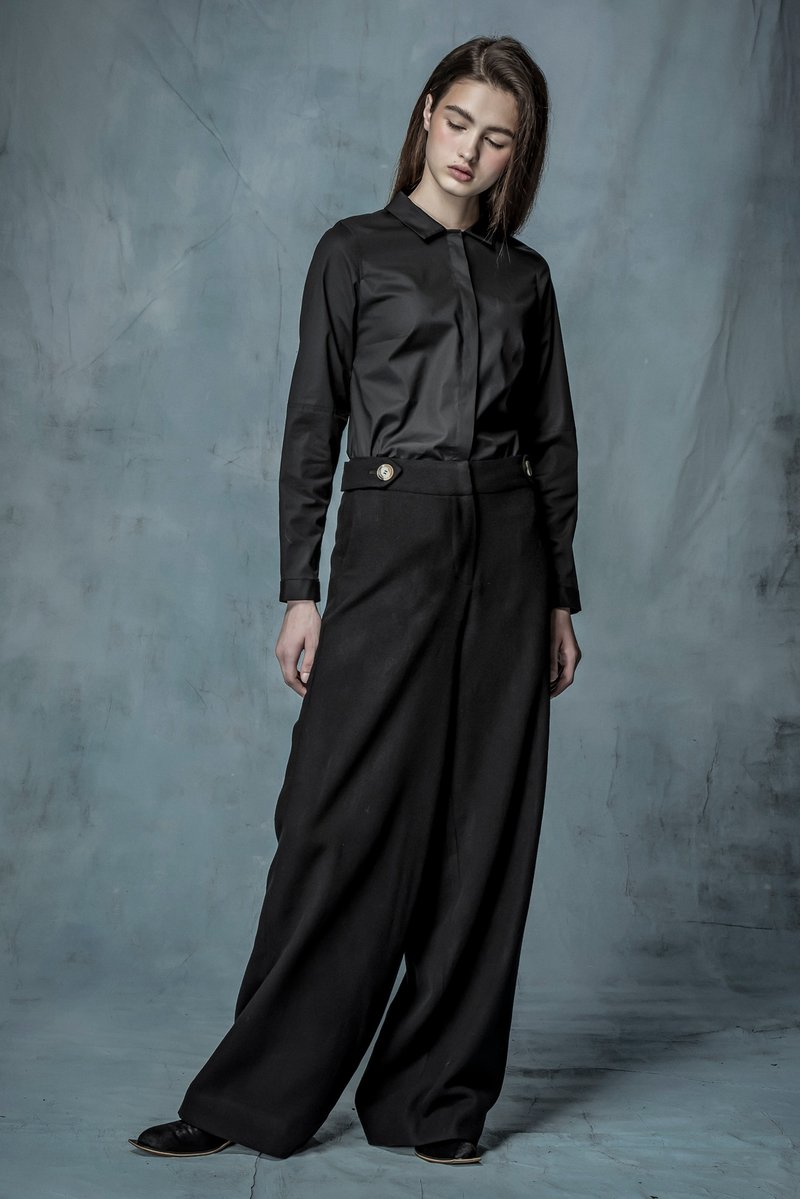 YUWEN 黑毛料长裤 - 女装长裤 - 羊毛 黑色