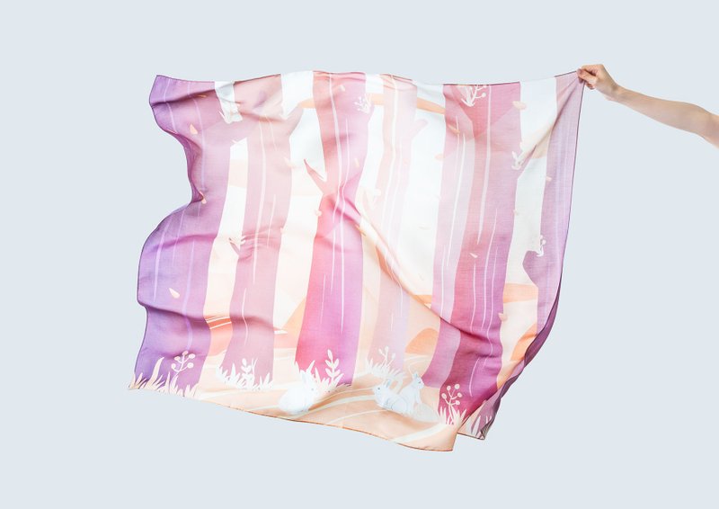 森林梦春兔，天丝丝巾。丝巾。纯丝 - 丝巾 - 丝．绢 紫色