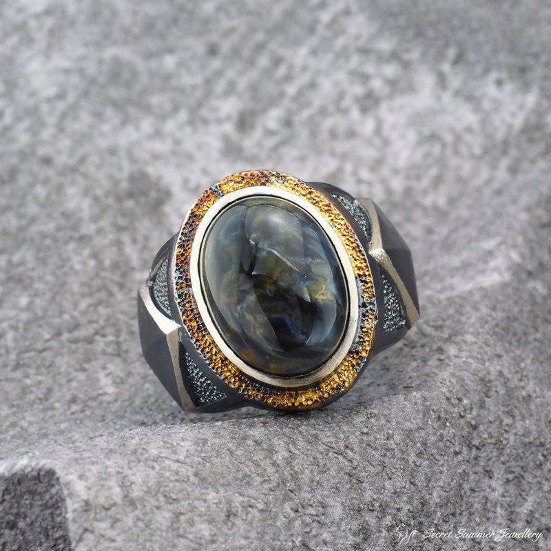 限量设计师单品 - 手工925纯银+彼得石 - 星澜之源 | 幽界之眼 - 戒指 - 纯银 多色