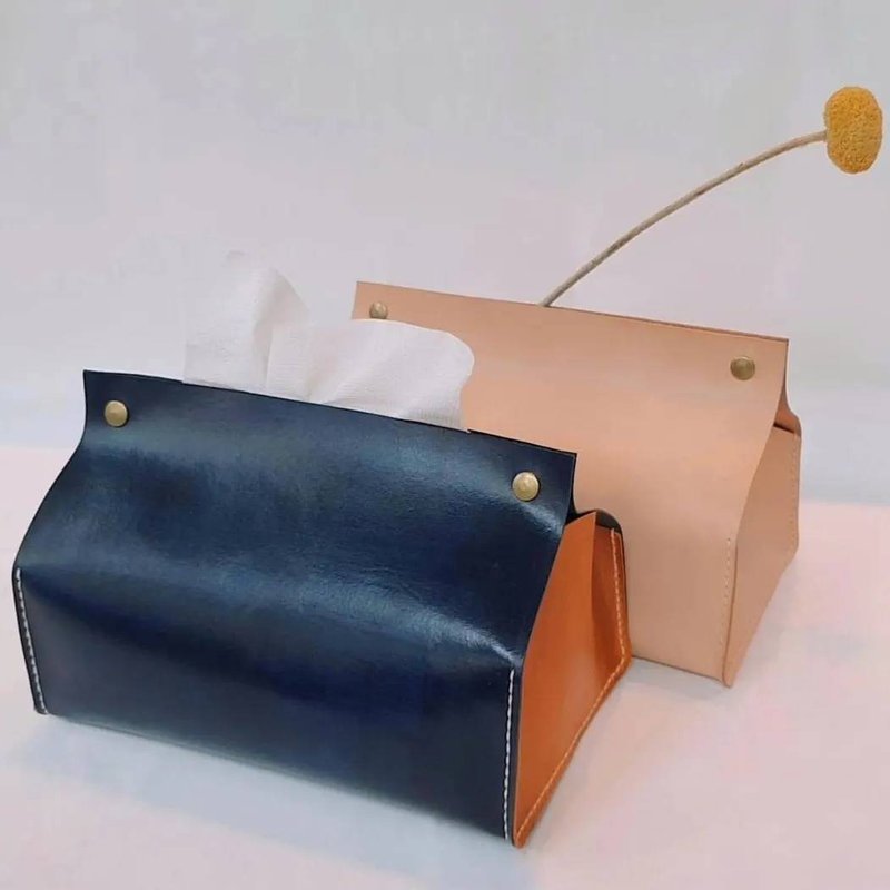 VOIR 双扣撞色面纸盒 - 纸巾盒 - 真皮 蓝色