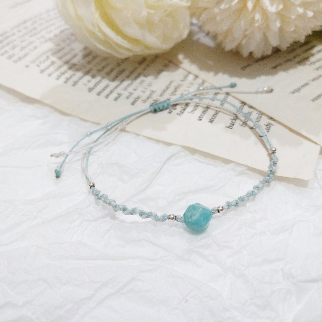 Amazonite 天然水晶 高品质天河石/亚马逊石 防水蜡线手环 手链 - 手链/手环 - 水晶 绿色