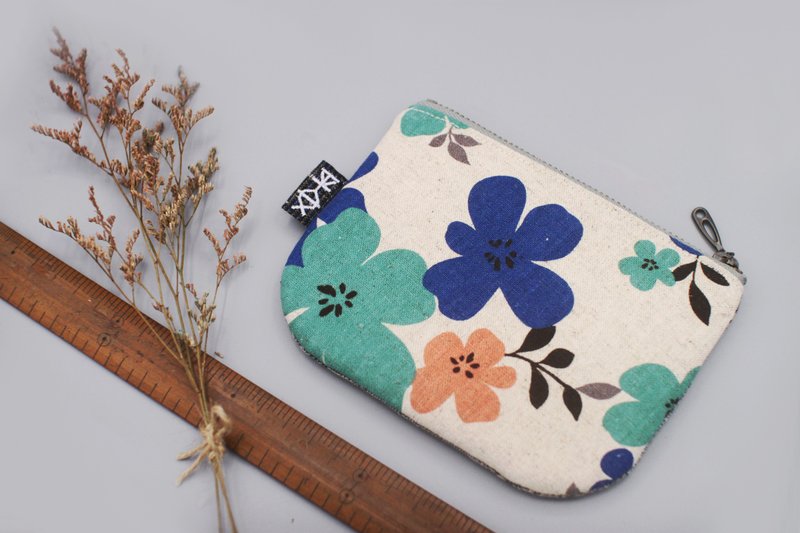 平安小乐包-小蓝花,手感日本棉麻,双面双色 - 皮夹/钱包 - 棉．麻 蓝色