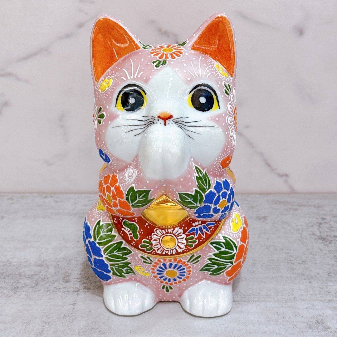 【瑞气盈香】日本九谷烧招财猫 | 粉红樱盛 7号 - 摆饰 - 瓷 粉红色