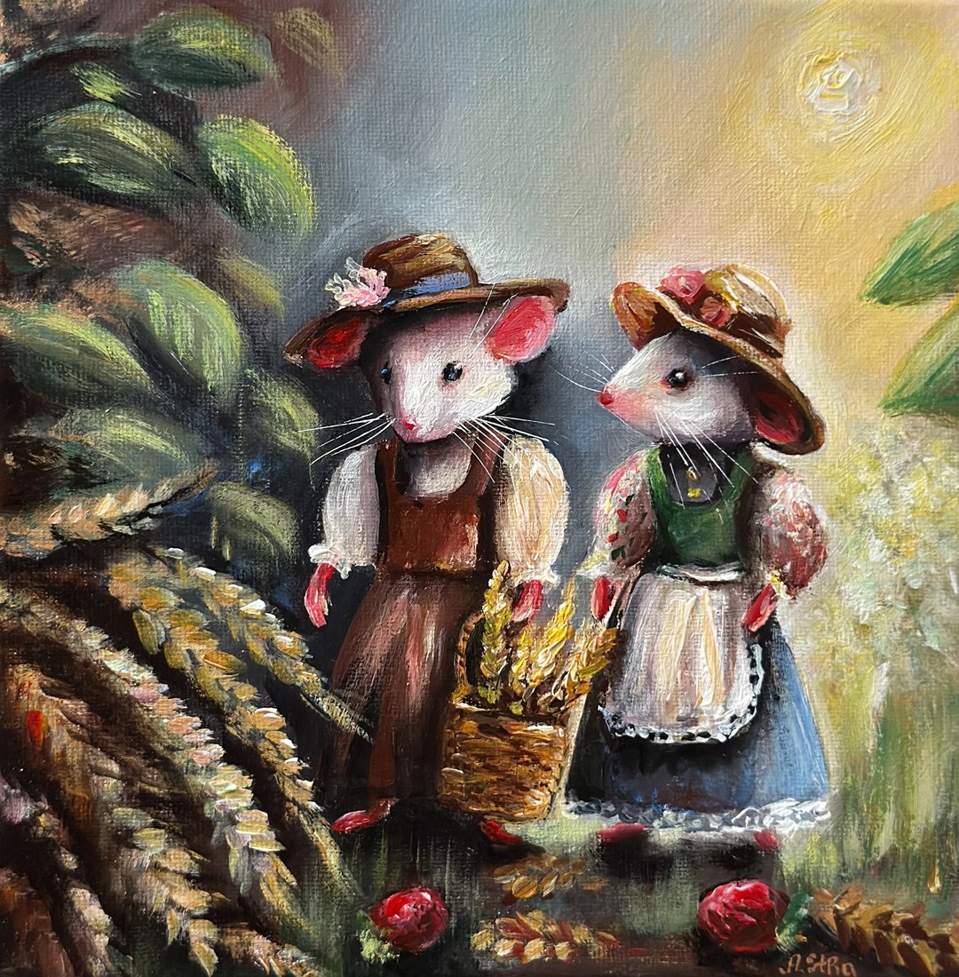 老鼠画布画，精灵艺术，老鼠壁画，动物画作，老鼠装饰 - 墙贴/壁贴 - 棉 多色