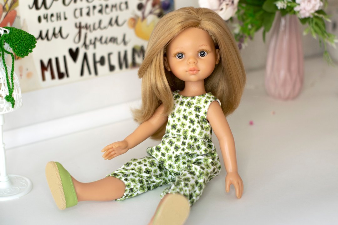Clover overall for 13 inch dolls Paola Reina, Siblies RRFF for St Patrick's Day - 玩具/玩偶 - 棉 绿色