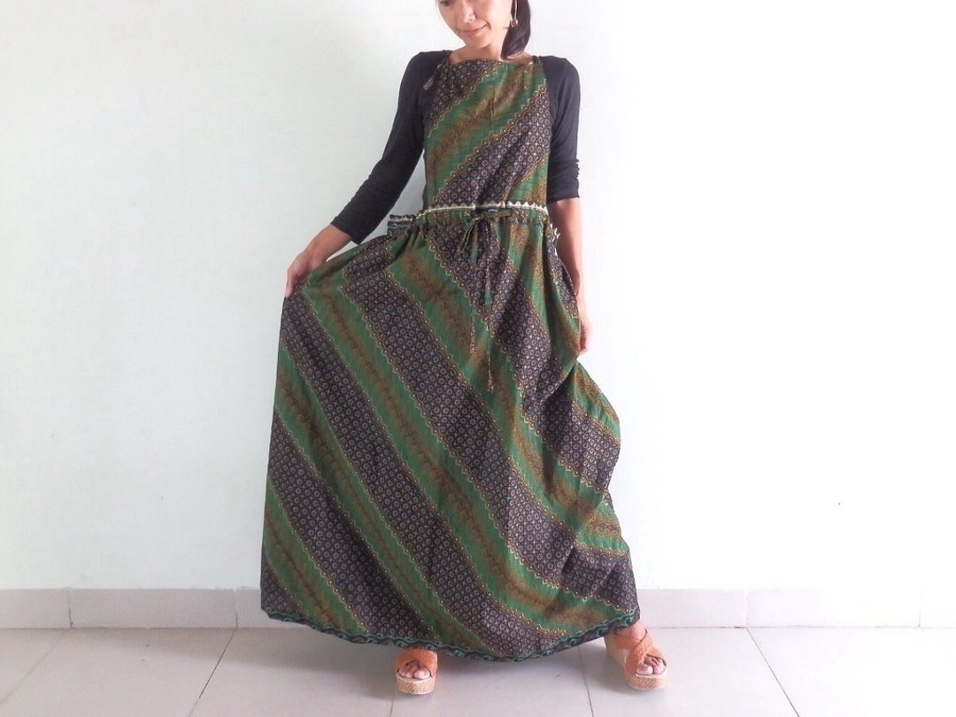 [Green] cotton apron dress - 洋装/连衣裙 - 棉 绿色
