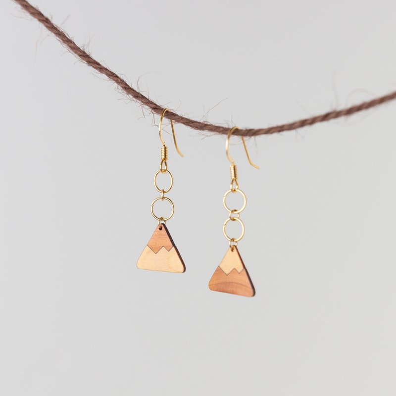 富士山  木质耳饰 | 耳勾/耳夹 - 耳环/耳夹 - 木头 咖啡色