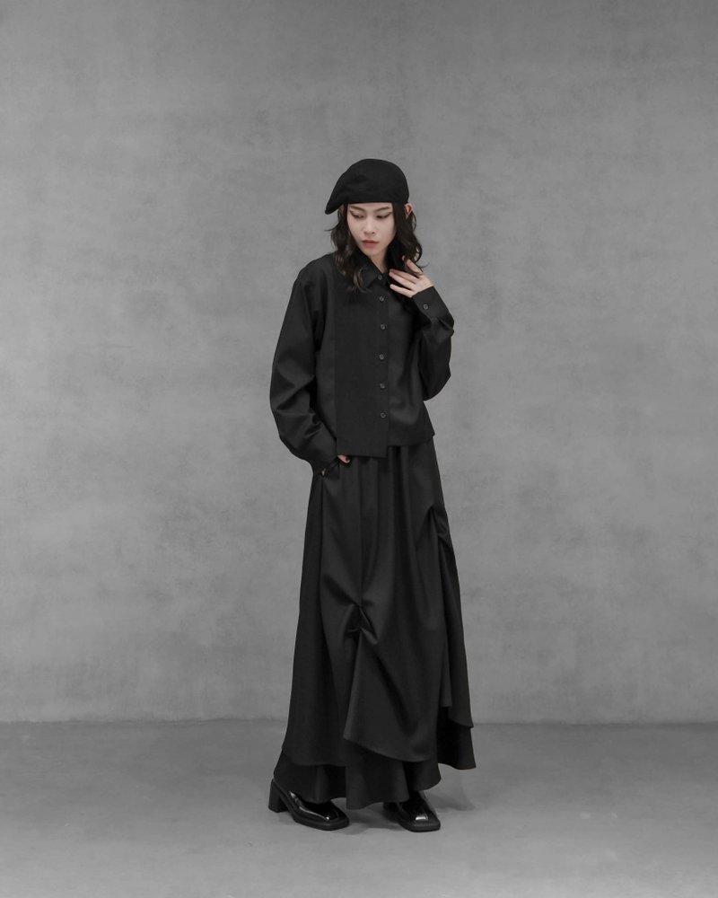 MUKK DESIGN 拼接条纹裁片衬衫 - 女装上衣 - 聚酯纤维 黑色
