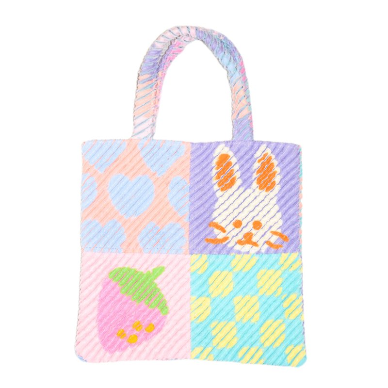 蓬松拼布迷你托特包 Ichigo/Pink 斜纹拼布 - 手提包/手提袋 - 棉．麻 粉红色