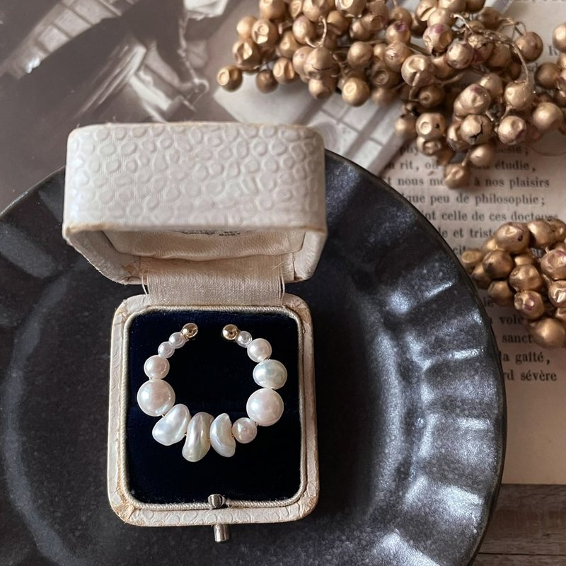 淡水巴洛克珍珠与复古珍珠耳夹 单边贩售 - 耳环/耳夹 - 珍珠 白色