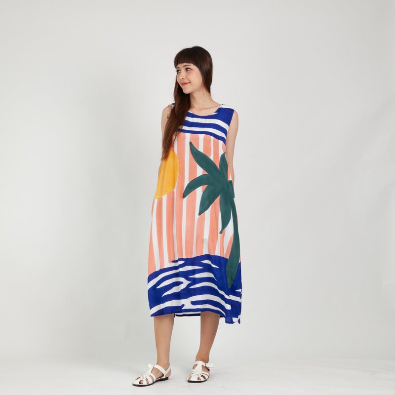 短裙 棉麻 手绘 适合夏日海滩度假 - 洋装/连衣裙 - 棉．麻 多色