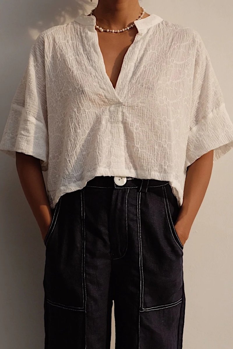 Mimpi Relaxed Blouse - 女装衬衫 - 棉．麻 白色