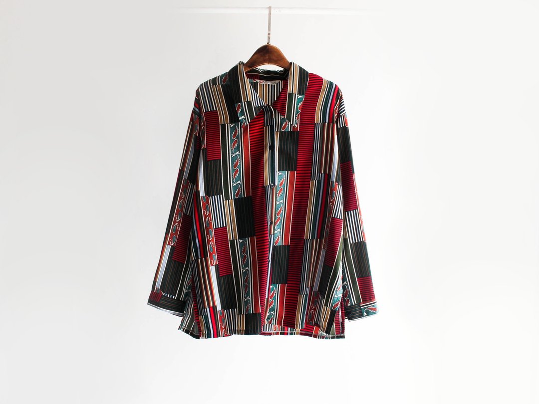 河水山 - 长野的烈焰火红祭典之歌 古董丝质上衣衬衫 shirt oversize vintage - 女装衬衫 - 棉 多色