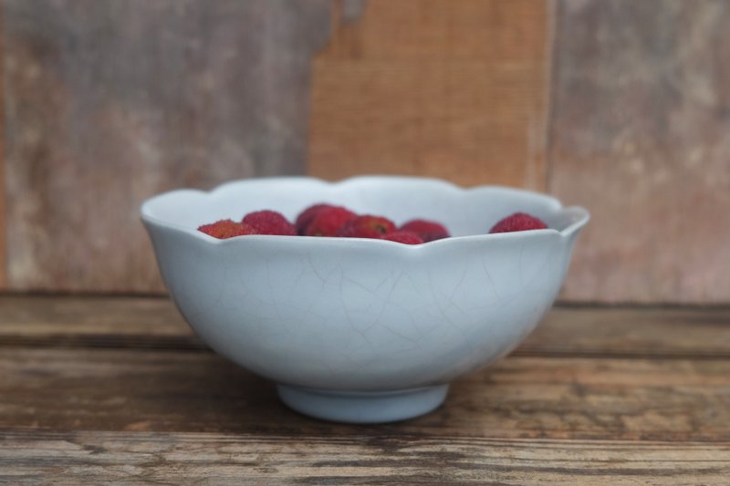 青瓷汝窑花口碗 茶碗 陶碗 花瓣碗 - 碗 - 陶 白色