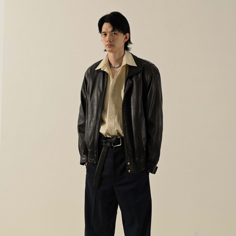 【NaSuBi Vintage】经典轮廓古着皮衣外套 - 男装外套 - 真皮 黑色