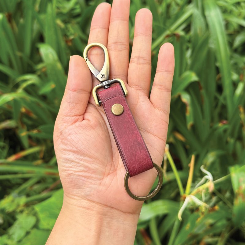 【钥匙/锁匙挂饰】酒红色磨砂牛皮/简约风格/免费定制化压字 - 钥匙链/钥匙包 - 真皮 紫色
