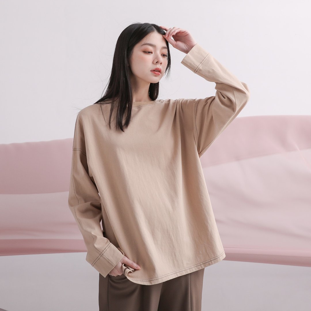 //SUMI x WEARMACAU//Qiyuan_起源素面上衣_21AF001_奶茶色 - 女装上衣 - 棉．麻 卡其色