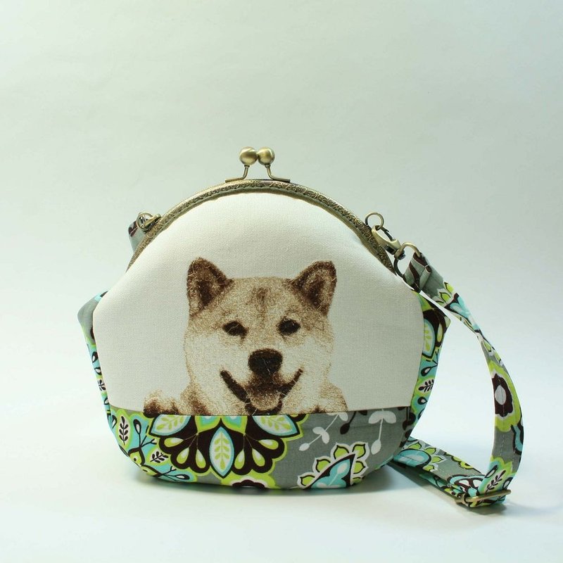 刺绣 20cmU型口金斜背包04-柴犬 - 侧背包/斜挎包 - 棉．麻 灰色