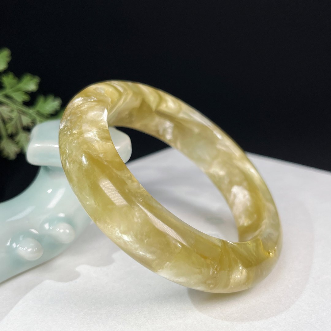 超稀有黄金锂云母手镯55+MM 星光闪片祖母晶手环 金光闪耀 招财 - 手链/手环 - 半宝石 黄色