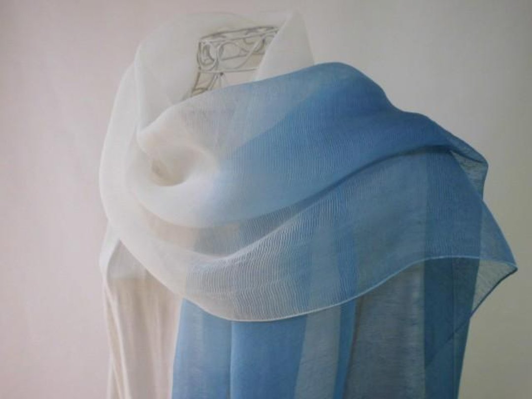 Morning sea · indigo dye · domestic silk · large format long stall · gradation - 丝巾 - 丝．绢 