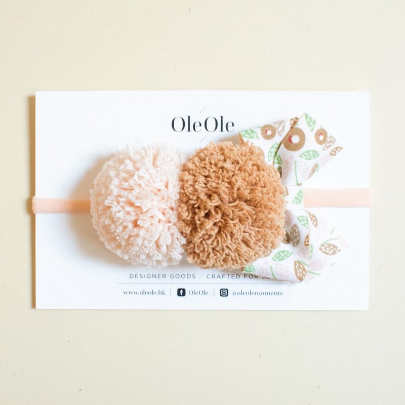 发带 宝宝头带 婴儿发带 Pom Pom 蝴蝶 花布 儿童发饰 田园 清新 - 婴儿帽/发带 - 其他材质 卡其色