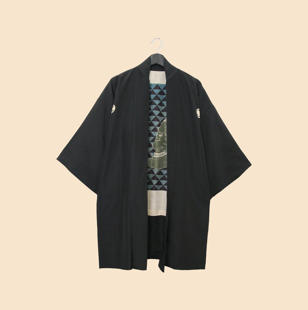 Back to Green-日本男款羽织 经典 能面 般若 /vintage kimono - 男装外套 - 丝．绢 