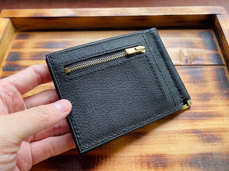 【VW05 零钱钞票夹 山羊皮短夹 Money Clip】 内层搭配植鞣牛皮 - 皮夹/钱包 - 真皮 咖啡色