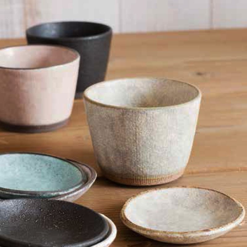 TOJIKI TONYA 美浓土岐泉五彩酒碗+小碟 - 碗 - 陶 白色