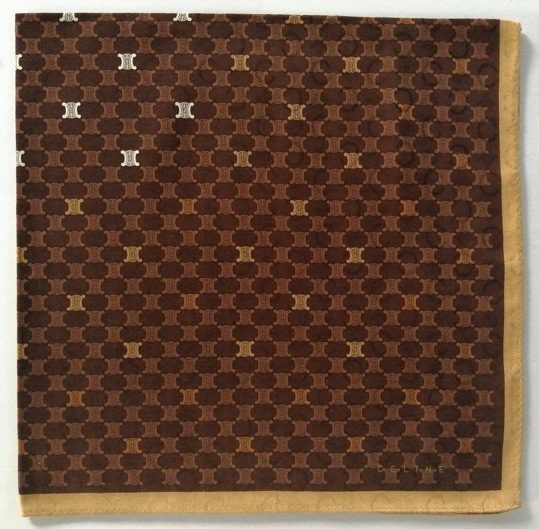 Celine 复古围巾 Monogram 标志口袋方巾 23 x 23 英寸 - 丝巾 - 棉 咖啡色