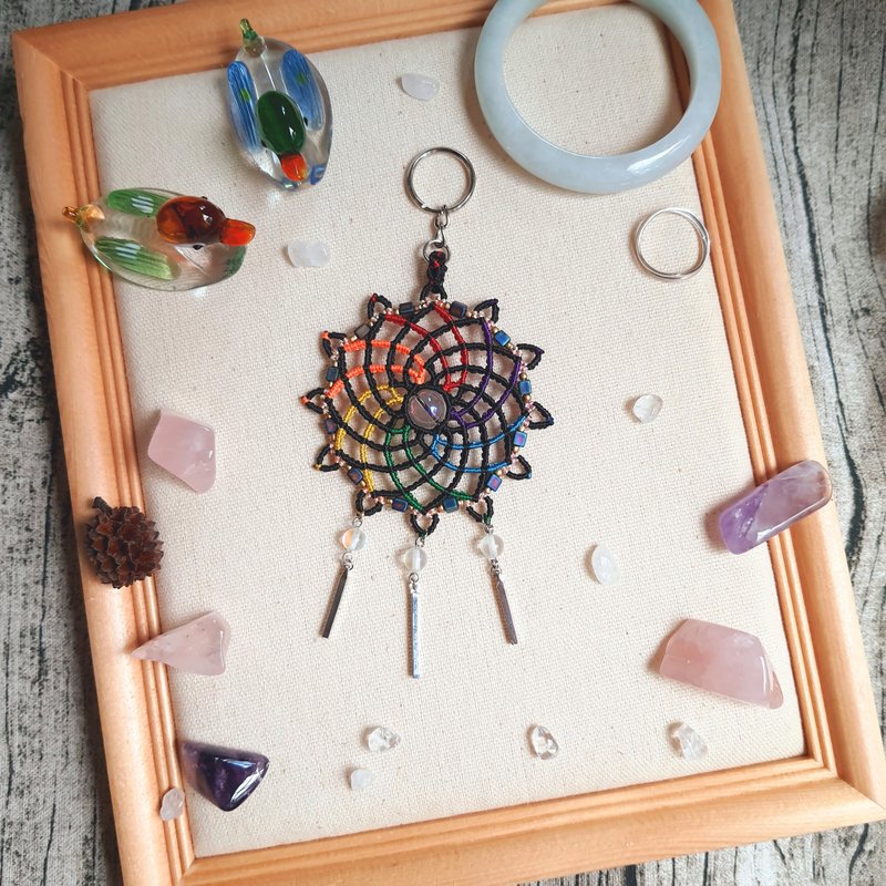 C056-手工编织曼陀罗吊饰 彩虹漩涡 - 钥匙链/钥匙包 - 尼龙 多色