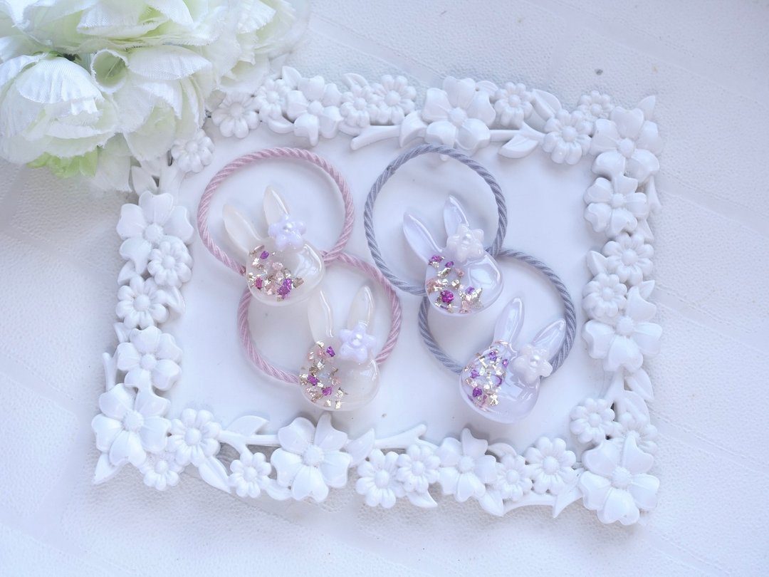 小兔兔发圈 发束 一对 滴胶发饰  UV Resin Hair Clip - 发饰 - 其他材质 