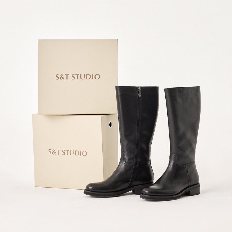 Agnes 打蜡真皮长靴 - 女款长靴 - 真皮 黑色