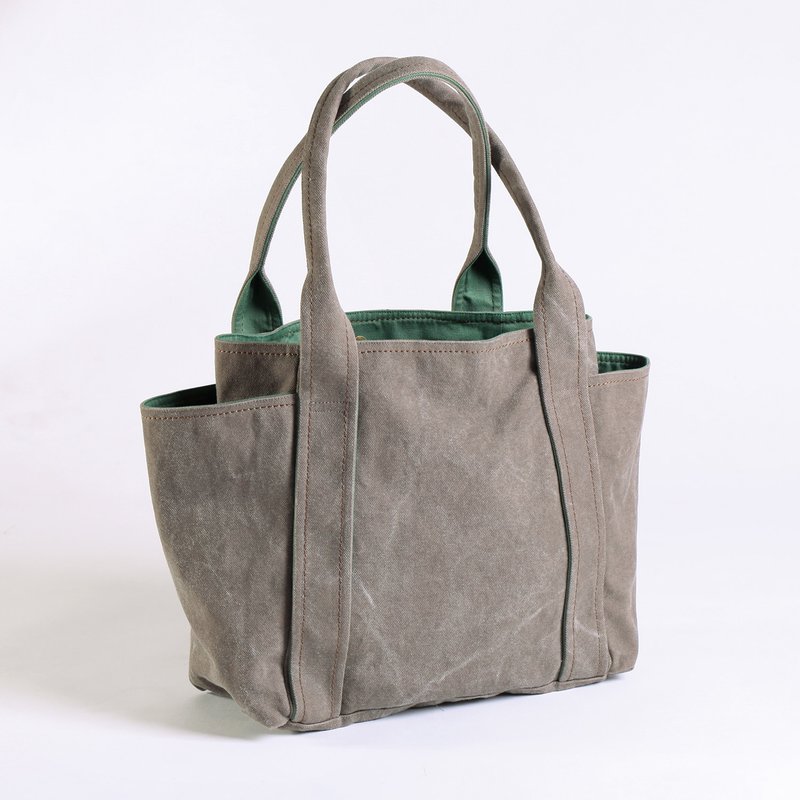 磁扣式/ 肩背水洗帆布万用工具袋-灰棕(中型) - 侧背包/斜挎包 - 棉．麻 卡其色