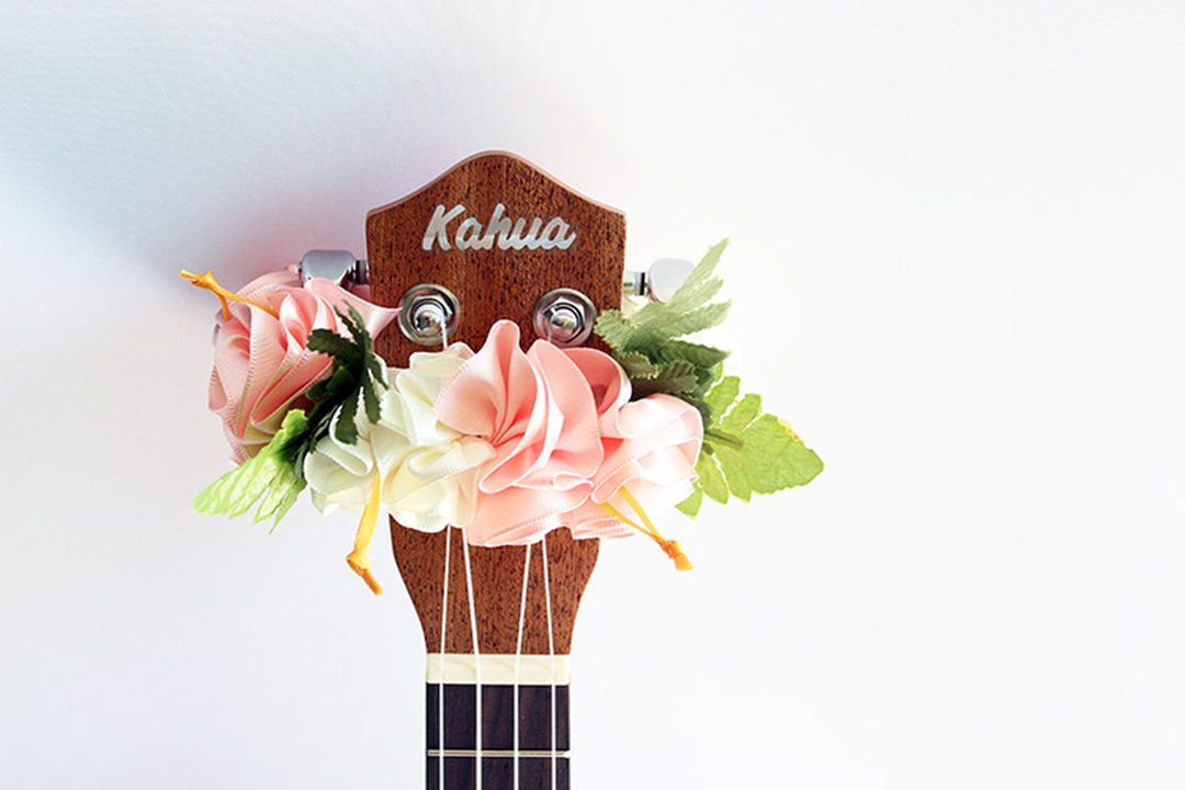 Ukulele lei / pink hibiscus, Ukulele gifts, Ribbon leis, Ha - 发饰 - 棉 粉红色