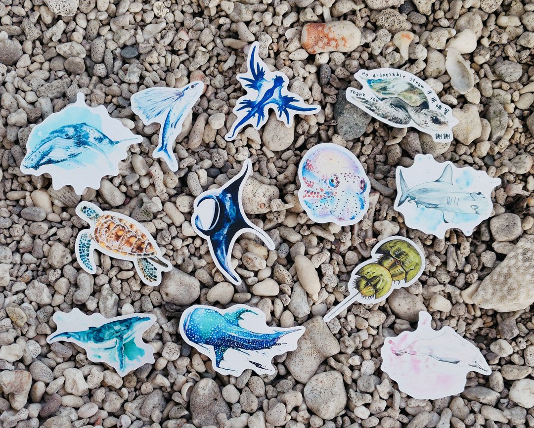 水彩海洋 防水防刮透明贴纸 - 贴纸 - 防水材质 蓝色