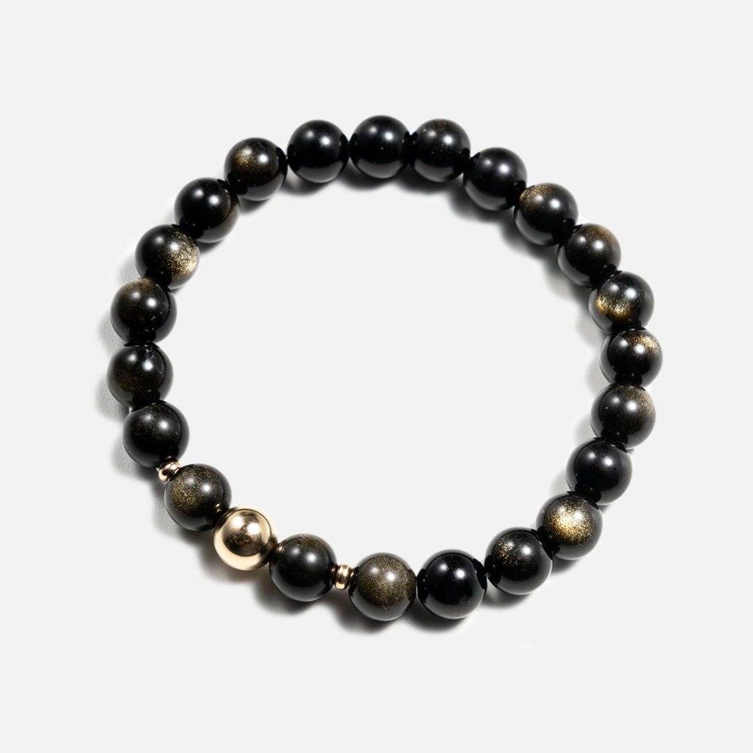 金沙黑曜石 14k 包金手链 不怕小人 水晶 - 手链/手环 - 水晶 黑色