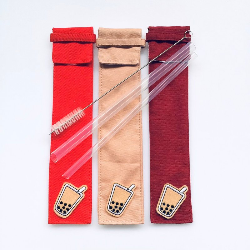 【美吉吸管 x 21.5cm】红粉色系收纳袋+双尺寸三件组 - 环保吸管 - 其他材质 粉红色